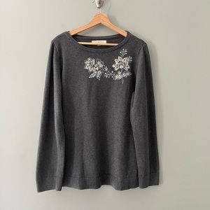 Loft Floral Embroidered Crew Neck Sweater Size XXL